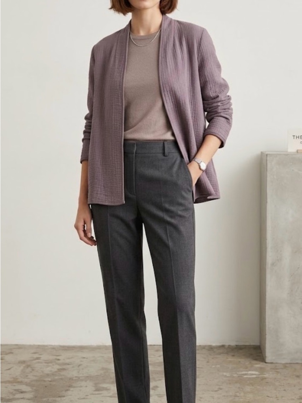 Eileen Fisher Textured Open Blazer Cardigan Silk Blend Size L